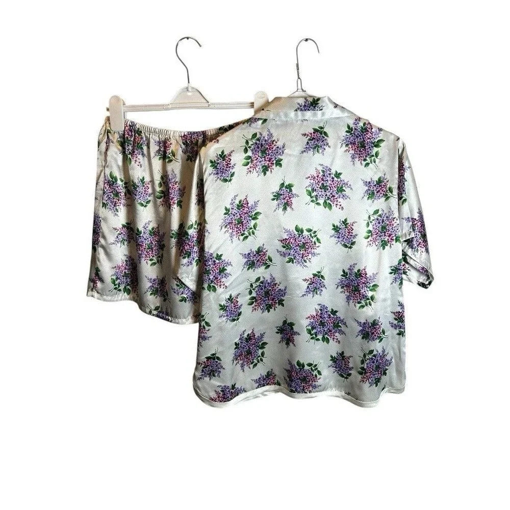 Victoria Secret Satin Floral Pajama Set Size Medium